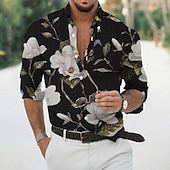 preiswerte Blumenmuster-Herren Blumen Hemd Langarm Sport Modisch Strassenmode Outdoor Casual Täglich Herbst Winter Umlegekragen Bedruckt Button-Down Schwarz Weiß Rosa Dunkelgrün Beige