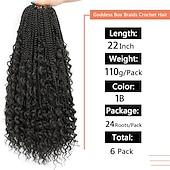 cheap Crochet Hair-Crochet Box Braids Curly Ends 144 Strands 22 Inch Bohomian Crochet Braids Box Braids 3X Goddess Box Braids Crochet Hair Synthetic Crochet Braids Hair Extensions