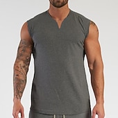 Недорогие Спортивные майки-Муж. Безрукавка Майки Без рукавов V-образный вырез Лето Полотняное плетение Мода Мышцы Тренировка Отпуск спорт Повседневные Черный Белый Винный Футболка для мужчин