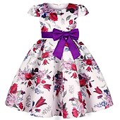 levne Párty šaty-Děti Dívčí Šaty Šaty na párty Květiny Krátký rukáv Výkon Křtinové šaty Kravatový uzel Princeznovské Polyester Midi Šaty na párty Léto Jaro 3-10 let Bordó Více barev Barva modrá