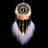 billige Dekorative lys-led drømmefanger veggdekor batteridrevet kreativ veving fjær vindklokke lys hjem soverom jente rom dekorasjonslampe beste bursdagsgave til venner