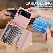 お買い得  サムスン用ケース-電話 ケース 用途 サムスンのギャラクシー Zフリップ6 Z Flip 5 Z Flip 4 Z Flip 3 ハンドバッグの財布 ウォレットカードケース フリップ ジッパ－ 取り外し可能なクロスボディストラップ付き ソリッド PUレザー