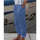 cheap Basic Women&#039;s Bottoms-Women&#039;s Linen Pants Chinos Linen Cotton Blend Pleated Baggy Mid Waist Full Length White Summer