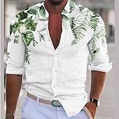preiswerte Pflanzen Muster-Herren Pflanze Hemd leinenhemd Lässiges Hemd Langarm Moderne zeitgenössische Brautkleider schlicht Hawaiihemd Urlaub Ausgehen Strand Sommer Frühling Umlegekragen Bedruckt Button-Down Blau Purpur Grün