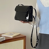 ieftine Genți Poștaș-Pentru femei Geantă Crossbody Piele lăcuită PU piele Birou Zilnic Impermeabil Respirabil Durabil Culoare solidă Negru Roșu-aprins