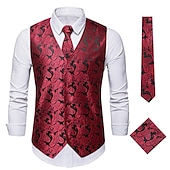 cheap Tops-Men&#039;s Vest Tie Set Paisley Floral Jacquard Necktie Pocket Square 3PCS Waistcoat Retro Vintage Rococo for Suit or Tuxedo Wedding Party Masquerade