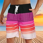 お買い得  男性用水泳パンツ-男性用 ボードショーツ スイムショーツ スイムトランク サマーショーツ ビーチショーツ ドローストリング メッシュ裏地付き 弾性ウエスト グラフィック 縞 高通気性 速乾性 ショート カジュアル 日常 祝日 ハワイアン ボヘミアン ルビーレッド ブルー マイクロエラスティック