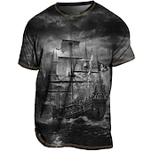 billige 3D T-skjorter-Herre Grafisk Skip Nautisk T skjorte T-skjorter Kortermet T skjorte 3D-utskrift Crew-hals Skjorte Årgang Mote Designer utendørs Avslappet Daglig Blå Lilla Grønn Vår sommer Klær S M L XL 2XL 3XL 4XL