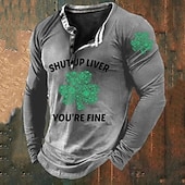olcso Szent Patrik napi pólók-St. Patrick&#039;s Day férfi henley ing póló grafikus lóhere Henley ruházati ruházat 3D print napi St. Patrick&#039;s Day hosszú ujjú legombolható print divattervező