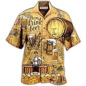 abordables Impression Rétro Vintage-Homme Imprimés Photos Bière Chemise Chemise hawaïenne Chemise Aloha Manche Courte Tropique Mode Hawaïen Casual Hawaïen Vacances Eté Printemps Col rabattu Imprimer Bouton bas Jaune clair Noir Jaune