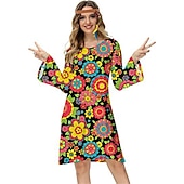 cheap Outfits-Hippie Retro Vintage 1970s Disco Dress Women&#039;s Costume Vintage Cosplay Party &amp; Evening Long Sleeve Dress Masquerade