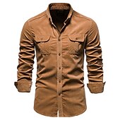 preiswerte Herren-Oberhemden-Herren Freizeithemd Hemdjacke Overshirt Einfarbig Outdoor Straße Rote Marineblau Blau Braun Langarm Umlegekragen Sommer Frühling Bekleidung Button-Down