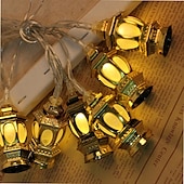 رخيصةأون يعمل بالبطاريات-ramadan eid led string light muslim lantern mubarak lantern oil lamp aa battery box led party home decor lantern lighting