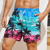 ieftine Plante și flori tropicale-Bărbați Grafic Copac de cocos Pantaloni Scurți de Înot Pantaloni Scurti Chiloți Înot Talie medie Șic Stradă Hawaiană Boho Casual Zilnic Concediu Cordon cu căptușeală din plasă Talie elastică Designer