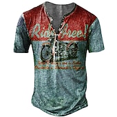 cheap Vintage&amp;Retro-Men&#039;s T shirt Tee Henley Shirt Tee Graphic Motorcycle Henley Blue red Red Blue Purple Green 3D Print Plus Size Outdoor Casual Short Sleeve Button-Down Print Clothing Apparel Designer Stylish Retro