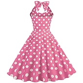 economico Outfit-Anni 1950 Retrò Vintage Rockabilly Lunghezza al ginocchio Abito da cocktail Fascia Abito Swing Senza maniche Fiocco Pois Aderente &amp; Svasato All'americana Costume Per donna Carnevale San Valentino