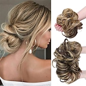 cheap Ponytails-Messy Buns Hairpiece Hair Scrunchies Full Thick Updo Hair Piece With Elastic Rubber Band Hair Bun Extension Curly Wavy Synthetic Donut Hair Chignons For Women Girls