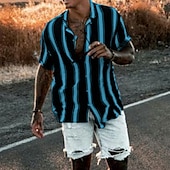 abordables chemise boutonnée pour homme-Homme Chemise Chemise d&#039;été Chemise à col cubain Chemise Boutonnée Chemise à col camp Chemises à rayures Noir / Blanc Bleu Orange Manche Courte Rayé Col Rabattu Rue Occasionnel Boutonné Vêtement Tenue