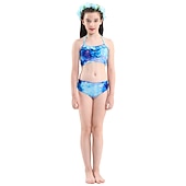 voordelige Zeemeermin badpak-Kinderen Voor meisjes Drie stuk Zeemeermin zwemkleding Badmode Bikini Strand Zwemmen Afdrukken Actief leuke Style Badpakken 4-12 jaar Zomer Rose paars Polkadot