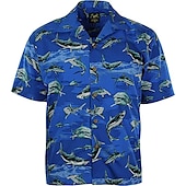 cheap Ocean Print-Men&#039;s Animal Shark Tropical Shirt Summer Hawaiian Shirt Camp Collar Shirt Short Sleeve Shirt Turndown Fashion Designer Casual Outdoor Street Casual Black Blue Dusty Blue 3D Print S M L