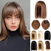 cheap Bangs-14 Hair Topper with Bangs Top Hairpieces Clip in Hair Extensions Straight Wiglet for Women with Thinning Hair