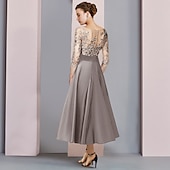 preiswerte Bodenlänge-A-Linie Brautmutterkleid Hochzeitsgast Elegantes Fest Scoop Ausschnitt Tee-Länge Satin Spitze Halbärmel mit Schleife(n) Applikationen 2025 kostenlose Sondergröße