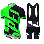 お買い得  男性用衣料品セット-男性用 ビブショーツ付きサイクリングジャージー 半袖 マウンテンサイクリング ロードバイク ホワイト イエロー グリーン バイク スーツウェア 3Dパッド 高通気性 速乾性 後ポケット ポリエステル スパンデックス スポーツ 文字＆番号 衣類