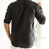 economico Classico-Per uomo Camicia di lino Camicia Estiva Abbigliamento da spiaggia Camicia con Bottoni Semplice Vacanza Casuale Nero Blu Marrone Cachi Manica Lunga Collo ripiegato Primavera &amp; Autunno Abbigliamento