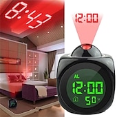 abordables Radios y relojes-Reloj despertador de proyección digital para el hogar, reloj despertador multifunción con voz que habla, pantalla LCD con termómetro electrónico, proyección de techo de pared de tiempo
