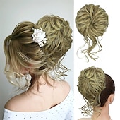 abordables Chignons-chignon désordonné morceau de cheveux chouchou ébouriffé extensions de cheveux chignon chignon bouclé ondulé queue de cheval synthétique chignon pour femmes filles