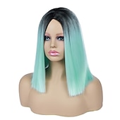 economico Parrucche da festa-parrucca verde menta parrucca corta liscia bob parrucche ombré parrucche per donne e ragazze resistenti al calore parrucca sintetica colorata per feste cosplay 14 pollici parrucca di carnevale