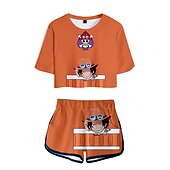 cheap Cartoon &amp; Movie Character Graphic-One Piece Monkey D. Luffy Roronoa Zoro Outfits Shorts Crop Top Anime 3D Graphic For Women&#039;s Adults&#039; 3D Print