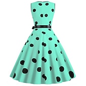 tanie stroje-damska linia a rockabilly sukienka groszki sukienka rozkloszowana sukienka rozkloszowana z zestawem akcesoriów lata 50. 60. retro vintage z opaską na głowę szyfon szalik kolczyki okulary kocie