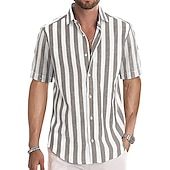 billige skjorte for menn-Herre Skjorte Uformell skjorte Stripete skjorter grå blå Svart Blå Grønn Grå Kortermet Stripe Aftæpning utendørs Dagligdagstøy Trykt mønster Klær Polyester Mote Gatemote Fritid