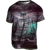 billige 3D T-skjorter-Herre Grafisk Skip Nautisk T skjorte T-skjorter Kortermet T skjorte 3D-utskrift Crew-hals Skjorte Årgang Mote Designer utendørs Avslappet Daglig Blå Lilla Grønn Vår sommer Klær S M L XL 2XL 3XL 4XL