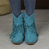 olcso Cowboy és nyugati csizma-női rózsaszín velúr rojtos western bokacsizma - bohó elegáns stílus hétköznapi kirándulásokhoz és zenei fesztiválokhoz