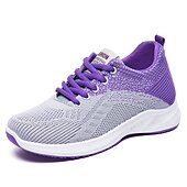abordables Baskets femme-Chaussures de course respirantes en tricot pour femmes – baskets légères à lacets pour la marche, la salle de sport et les sports décontractés