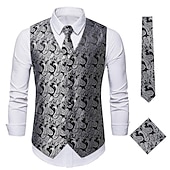 cheap Tops-Men&#039;s Vest Tie Set Paisley Floral Jacquard Necktie Pocket Square 3PCS Waistcoat Retro Vintage Rococo for Suit or Tuxedo Wedding Party Masquerade