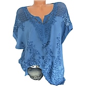 abordables Hauts en dentelle-chemise femme chemise en dentelle chemisier haut à œillets mousseline streetwear basique décontracté brodé manches courtes régulier hauts col en V quotidien sortie week-end noir blanc rouge bleu vert