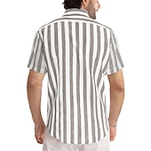 billige skjorte for menn-Herre Skjorte Uformell skjorte Stripete skjorter grå blå Svart Blå Grønn Grå Kortermet Stripe Aftæpning utendørs Dagligdagstøy Trykt mønster Klær Polyester Mote Gatemote Fritid