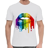 Men's Rainbow Graphic Prints Lip Print T Shirt Graphic Tee Cotton Short Sleeves Graphic Shirt Black White Dark Navy Comfortable Tee Outdoor Vacation Fashion Designer Clothing 8