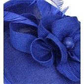 billige Coiffer-fascinators Sinamay Bryllup Kentucky Derby cocktail Retro Rød Brude Med Fjær Blomster Hodeplagg Hodeplagg