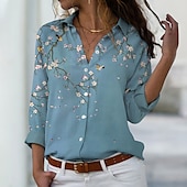 economico Top Floreali-Camicia da donna floreale stampa bottoni verde viola blu maniche lunghe casual vacanza elegante moda colletto primavera estate