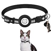 cheap Dog Collars, Harnesses &amp; Leashes-For Airtag Case and Cat Collar Airtag Cat Collar for Airtag Collar With Bell Airtag Reflective Fishbone Pet Collar（no tracker）