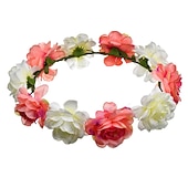 abordables Accesorios para el peinado del cabello-diadema de flores rosa floral boho guirnalda guirnalda aro de pelo tocado bohemio tocado mujeres niñas corona hojas bandas para el cabello decoración de fiesta cosplay traje hecho a mano accesorios