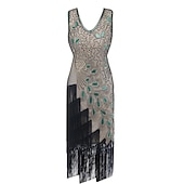 cheap Outfits-Retro Vintage Roaring 20s 1920s Flapper Dress Dress Outfits Necklace / Earrings The Great Gatsby Wedding Guest Sequins Tassel Fringe Women&#039;s Party / Evening Masquerade Wedding Reception Adults&#039; Dress