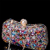 olcso Retikülök és estélyi táskák-női többszínű kristályos estélyi clutch – luxus strasszos kézitáska gyöngykapoccsal és láncpánttal gálákra, esküvőkre és hivatalos eseményekre