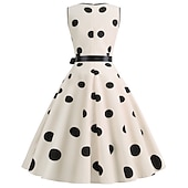 tanie stroje-damska linia a rockabilly sukienka groszki sukienka rozkloszowana sukienka rozkloszowana z zestawem akcesoriów lata 50. 60. retro vintage z opaską na głowę szyfon szalik kolczyki okulary kocie