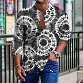 tanie Geometryczny wzór-Męskie Wzór tie-dye Koszula Zapinana na guziki koszula Długi rękaw Moda Designerskie Codzienny Na zewnątrz Urlop Codzienny Wiosna i lato Kołnierz stawiany Nadruk Przycisk w dół Niebieski Zielony Szary