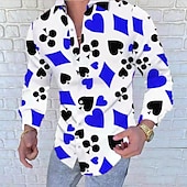 billiga Geometriska mönster-Herr Skjorta Knapp upp skjorta Långärmad Designer Punk och gotiskt Utekväll Vår &amp; sommar Kinakrage Lappverk Mönster Rubinrött Blå Grå
